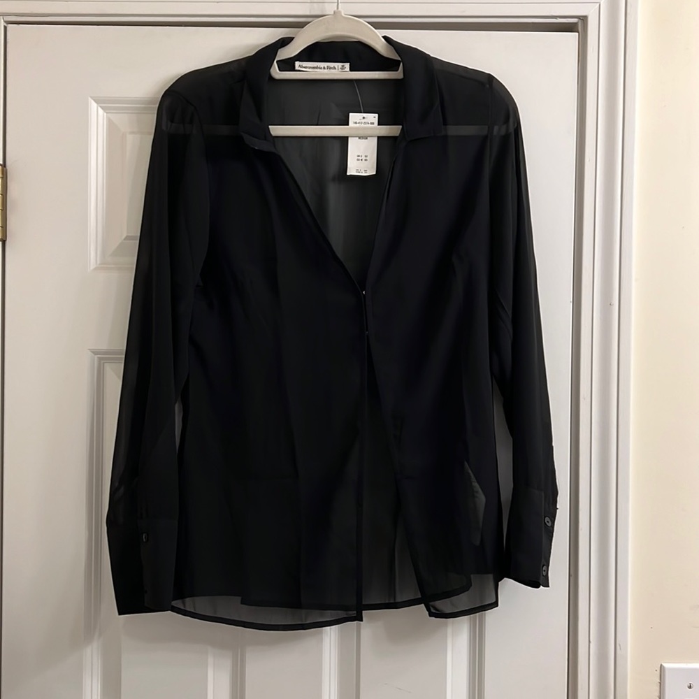 Sheer black blouse with hooks